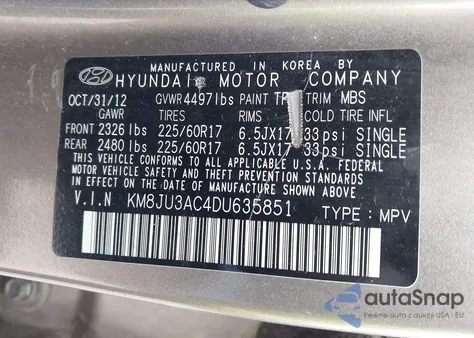 2013 Hyundai Tucson Gls from USA, damaged, VIN KM8JU3AC4DU635851